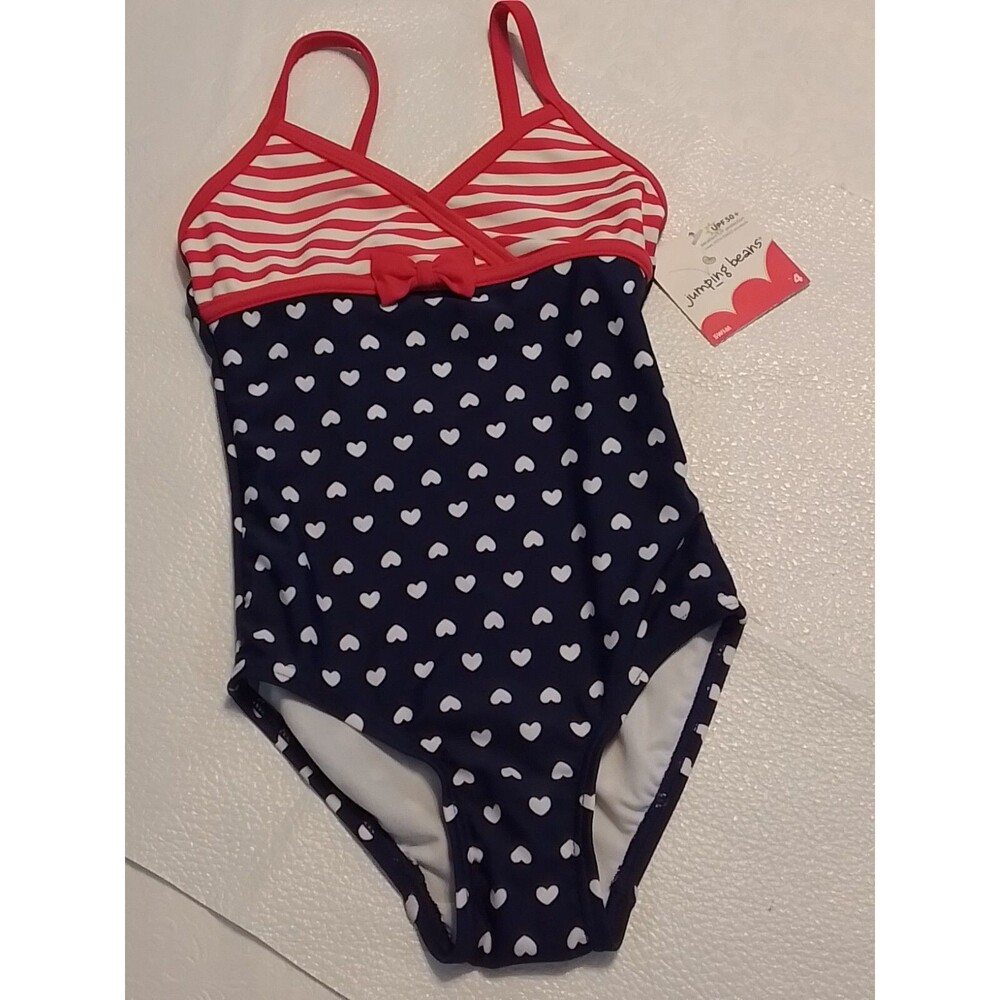 GIRLS JUMPING BEANS ONE PIECE SWIMSUIT. SIZE 4. NEW.